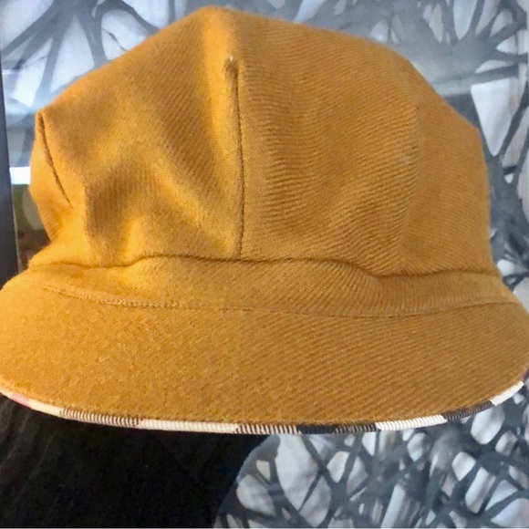 Authentic Burberry Gold/Camel Wool Cap Hat with Plaid Trim - Picture 6 of 11